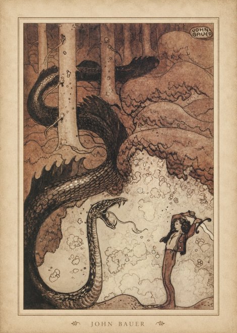 John Bauer The Boy and the Serpent No4 - Plakat