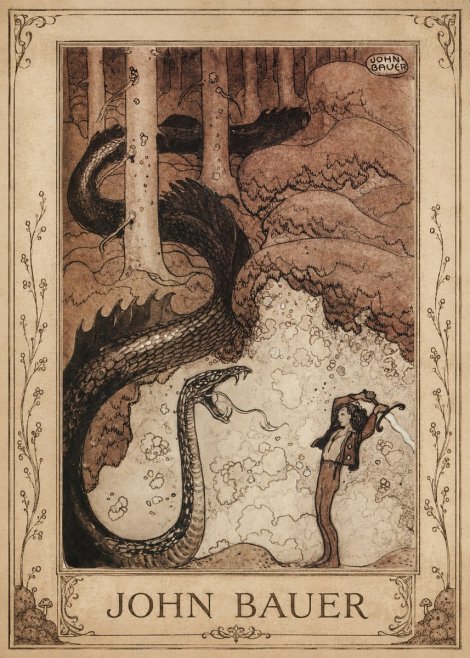 John Bauer The Boy and the Serpent No5 - Plakat
