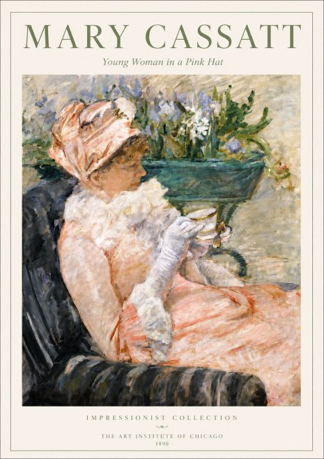 Mary Cassatt Young Woman in a Pink Hat No3 - Plakat
