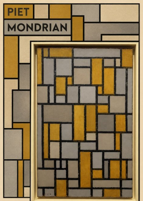 Piet Mondrian Composition in Grey and Yellow No5 - Plakat
