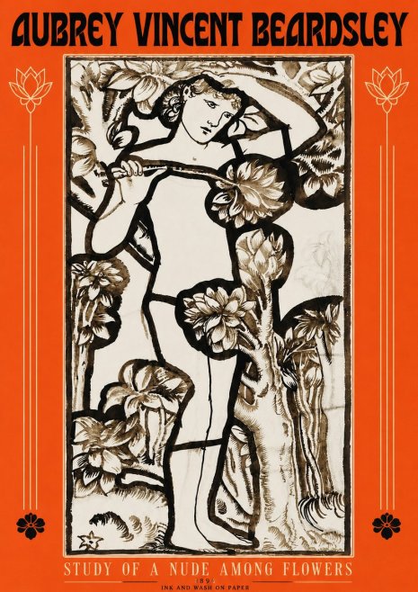 Aubrey Beardsley Study of a Nude Among Flowers No3 - Plakat