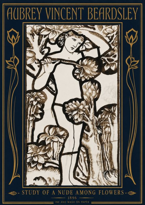 Aubrey Beardsley Study of a Nude Among Flowers No4 - Plakat