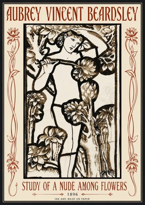 Aubrey Beardsley Study of a Nude Among Flowers No6 - Plakat