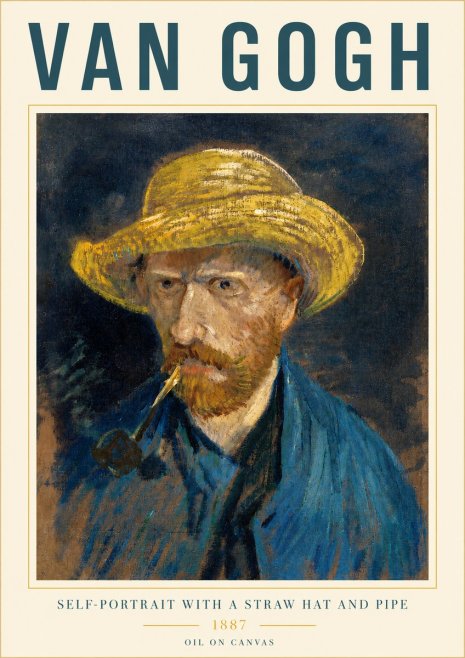 Van Gogh Self-portrait with a Straw Hat and Pipe No3 - Plakat