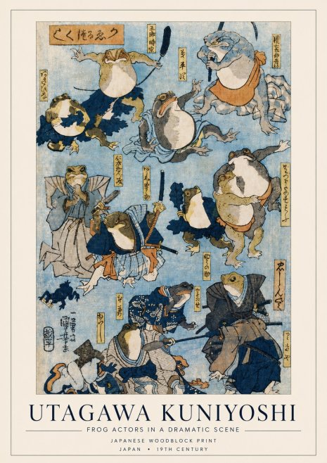 Utagawa Kuniyoshi Frog Actors in a Dramatic Scene No4 - Plakat