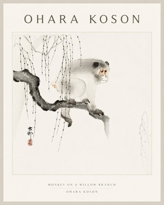 Ohara Koson Monkey on a Willow Branch No1 - Plakat