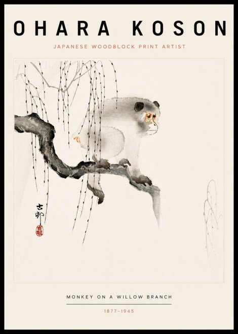 Ohara Koson Monkey on a Willow Branch No3 - Plakat