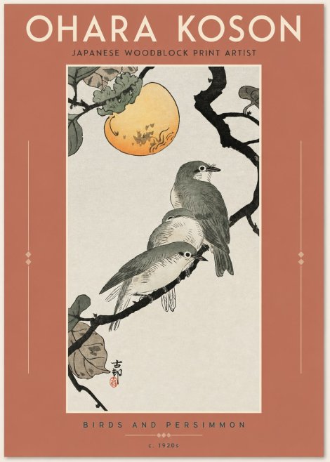 Ohara Koson Birds and Persimmon No2 - Plakat