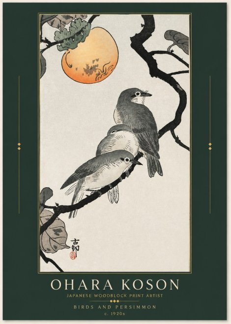 Ohara Koson Birds and Persimmon No3 - Plakat