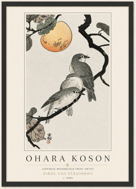 Ohara Koson Birds and Persimmon No4 - Plakat