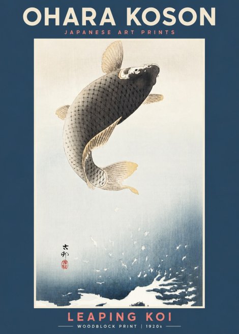 Ohara Koson Leaping Koi I No2 - Plakat