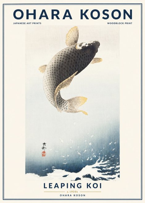 Ohara Koson Leaping Koi I No4 - Plakat