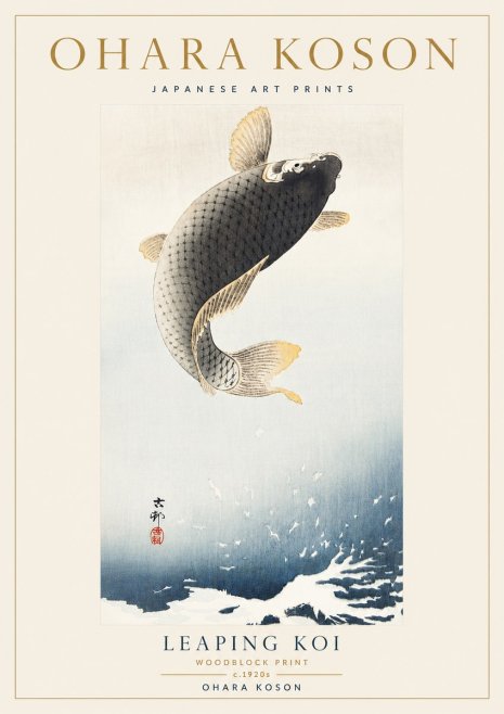 Ohara Koson Leaping Koi I No5 - Plakat