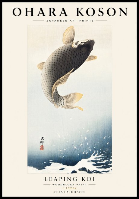 Ohara Koson Leaping Koi I No6 - Plakat