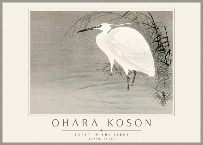 Ohara Koson Egret in the Reeds No3 - Plakat