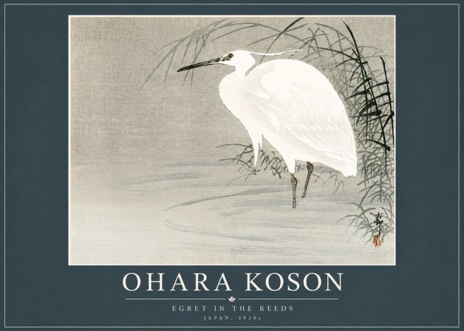Ohara Koson Egret in the Reeds No4 - Plakat