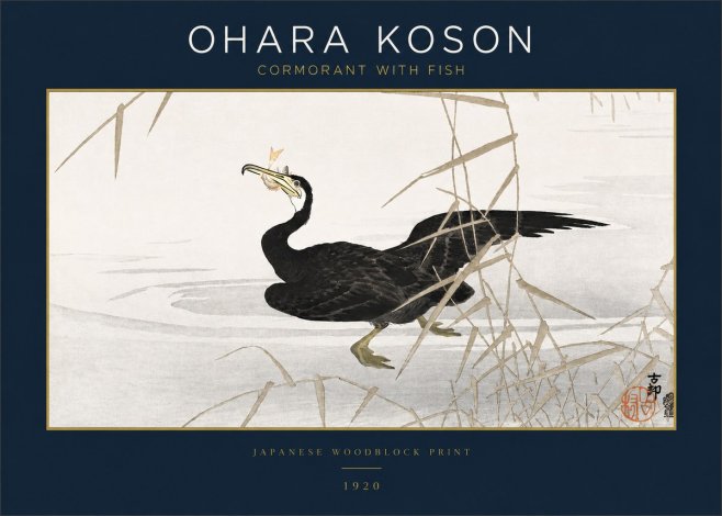 Ohara Koson Cormorant with Fish No2 - Plakat