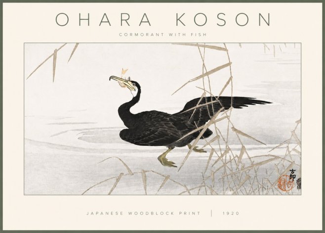 Ohara Koson Cormorant with Fish No3 - Plakat