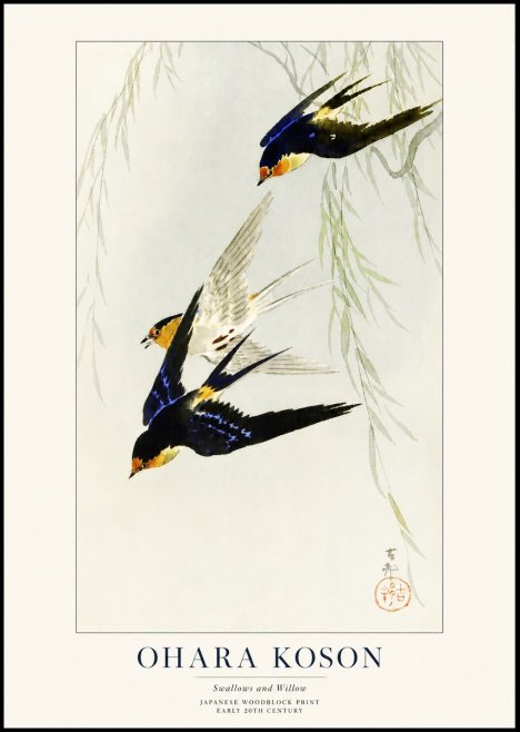 Ohara Koson Swallows and Willow I No1 - Plakat