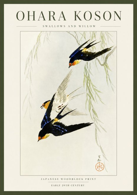 Ohara Koson Swallows and Willow I No3 - Plakat