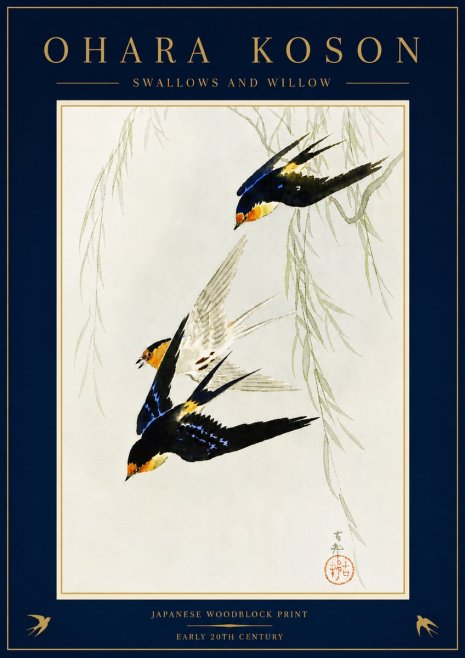 Ohara Koson Swallows and Willow I No5 - Plakat