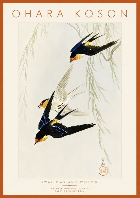 Ohara Koson Swallows and Willow I No6 - Plakat