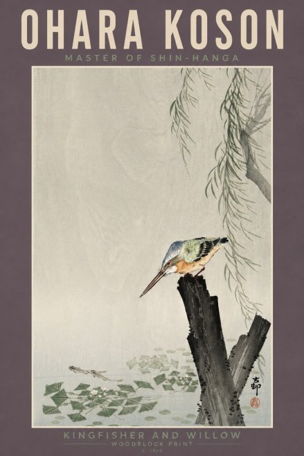 Ohara Koson Kingfisher and Willow No4 - Plakat