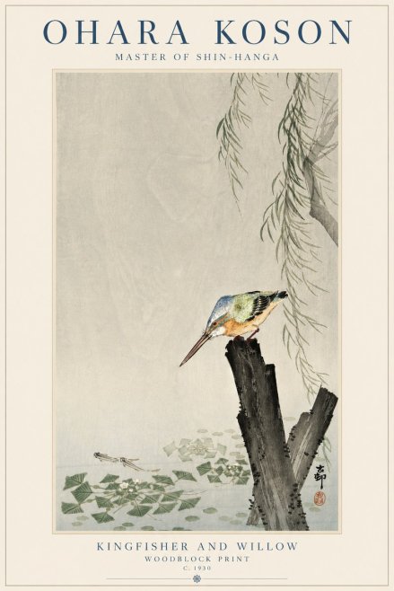 Ohara Koson Kingfisher and Willow No5 - Plakat