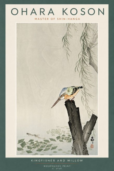 Ohara Koson Kingfisher and Willow No6 - Plakat