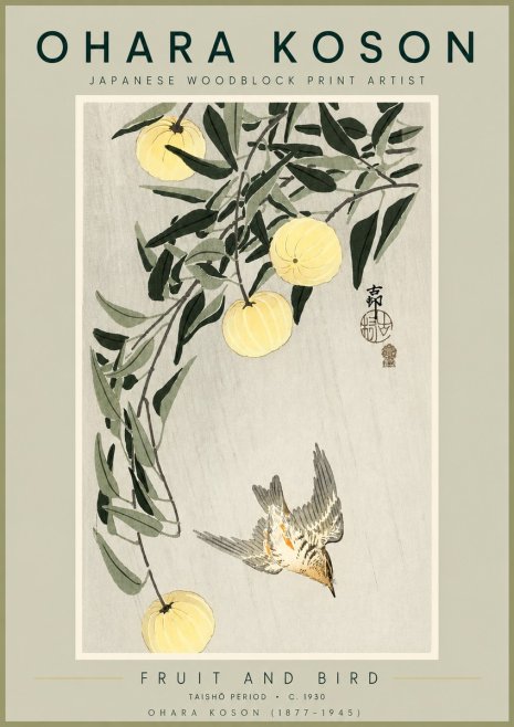 Ohara Koson Fruit and Bird No2 - Plakat