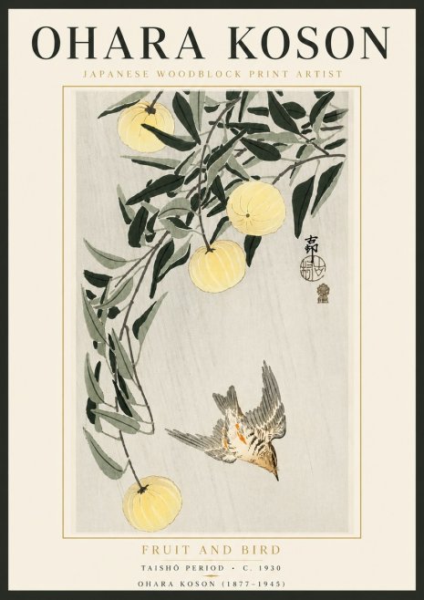 Ohara Koson Fruit and Bird No5 - Plakat