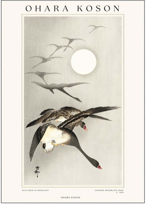 Ohara Koson Wild Geese in Moonlight I No1 - Plakat