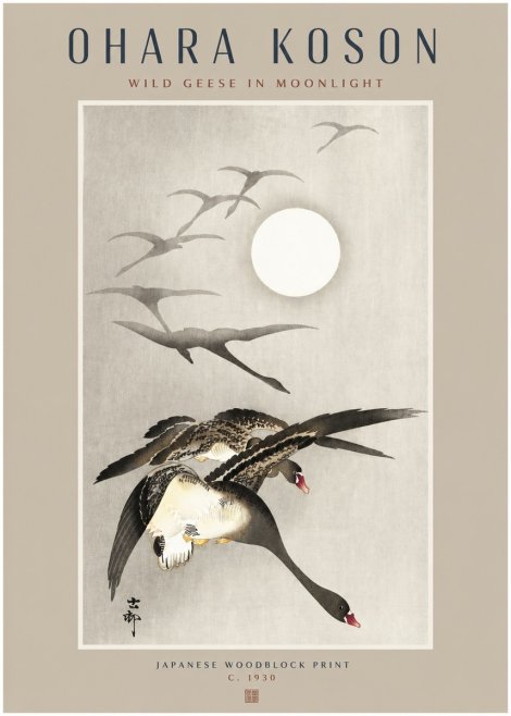 Ohara Koson Wild Geese in Moonlight I No2 - Plakat