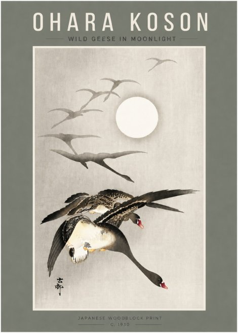 Ohara Koson Wild Geese in Moonlight I No4 - Plakat