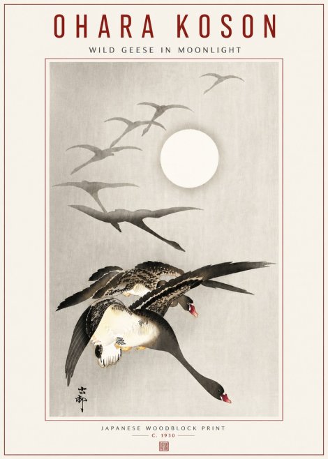Ohara Koson Wild Geese in Moonlight I No5 - Plakat