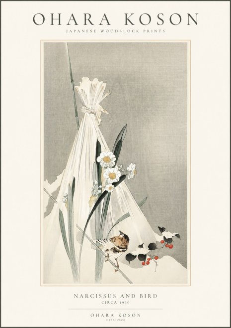 Ohara Koson Narcissus and Bird No1 - Plakat
