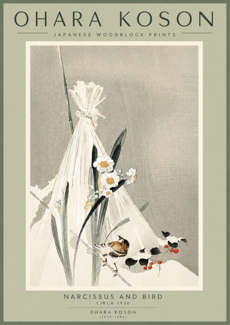 Ohara Koson Narcissus and Bird No5 - Plakat