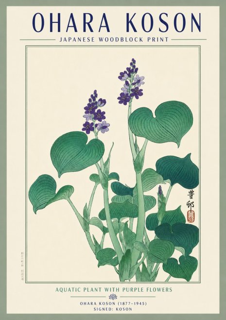 Ohara Koson Aquatic Plant with Purple Flowers No3 - Plakat