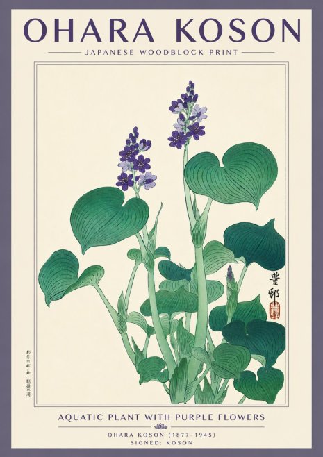 Ohara Koson Aquatic Plant with Purple Flowers No5 - Plakat
