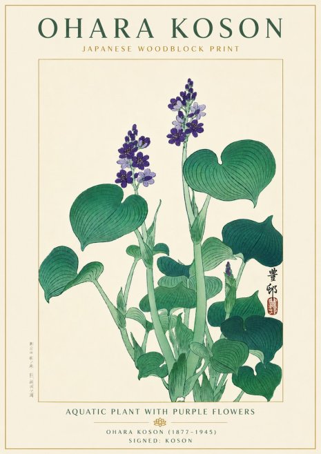Ohara Koson Aquatic Plant with Purple Flowers No6 - Plakat