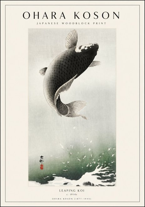 Ohara Koson Leaping Koi II No1 - Plakat