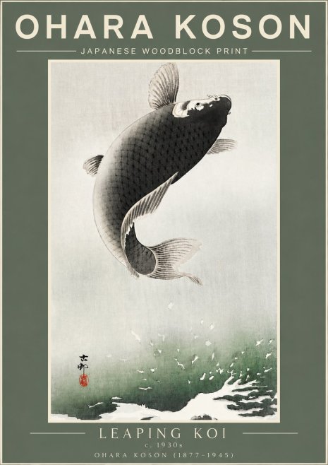 Ohara Koson Leaping Koi II No2 - Plakat