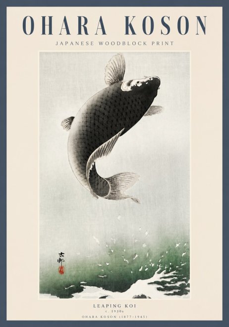 Ohara Koson Leaping Koi II No3 - Plakat