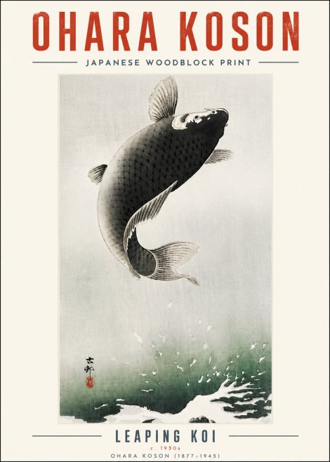 Ohara Koson Leaping Koi II No5 - Plakat