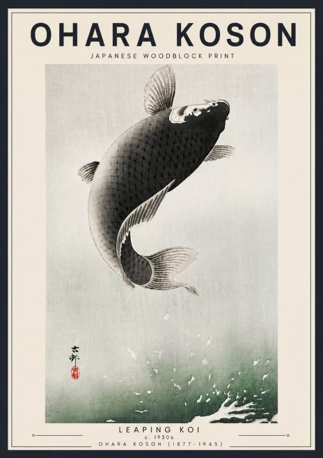 Ohara Koson Leaping Koi II No6 - Plakat