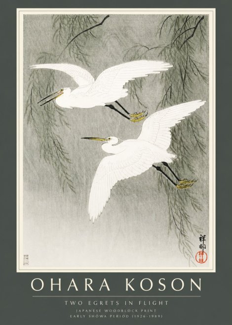 Ohara Koson Two Egrets in Flight No2 - Plakat