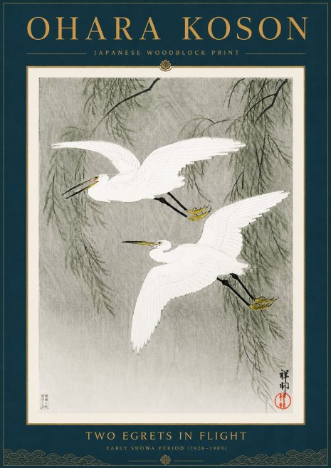 Ohara Koson Two Egrets in Flight No6 - Plakat