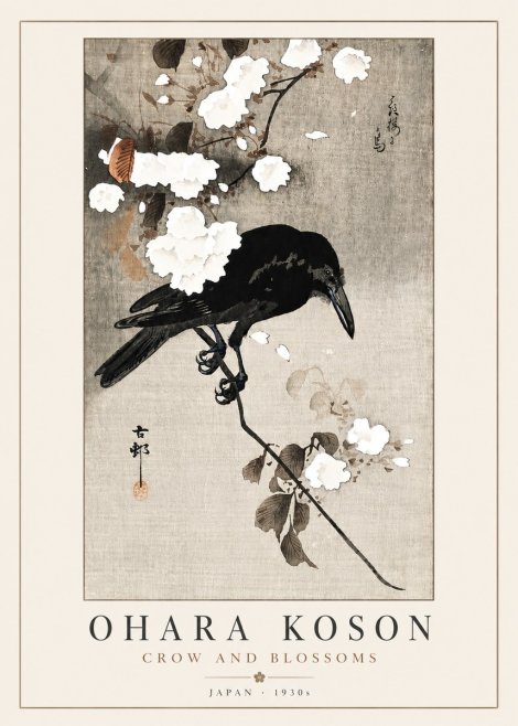 Ohara Koson Crow and Blossoms II No4 - Plakat