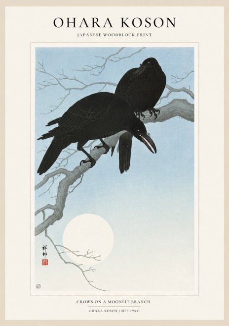 Ohara Koson Crows on a Moonlit Branch No1 - Plakat