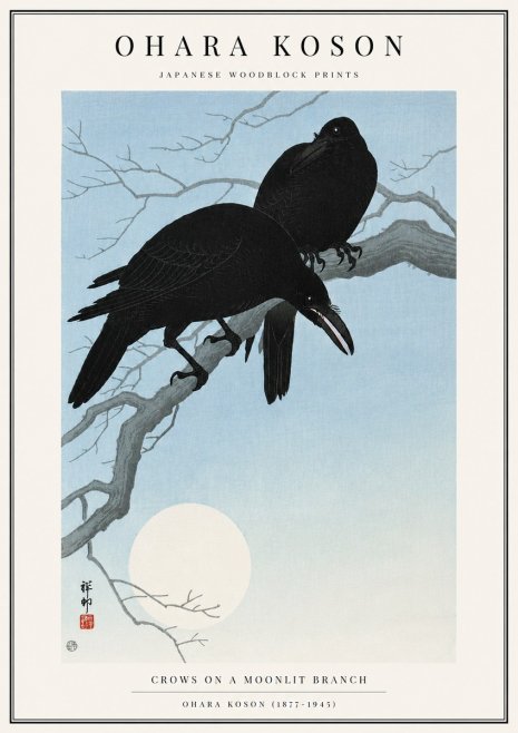 Ohara Koson Crows on a Moonlit Branch No3 - Plakat